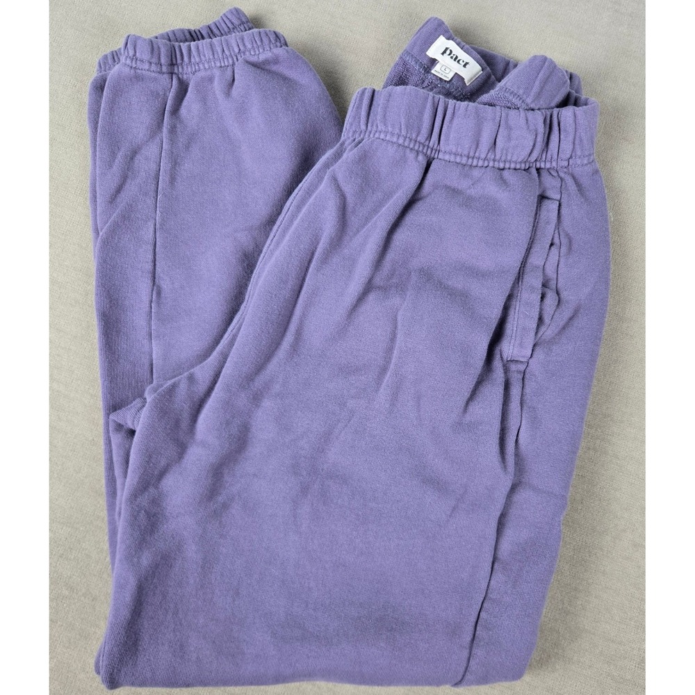 Pact Womens Organic Cotton Jogger Sweatpants Purple Elastic Waist Pockets L